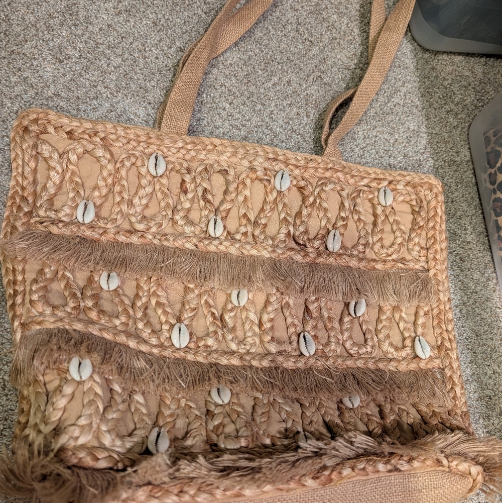 Artisan Woven Tote with Shell Accents